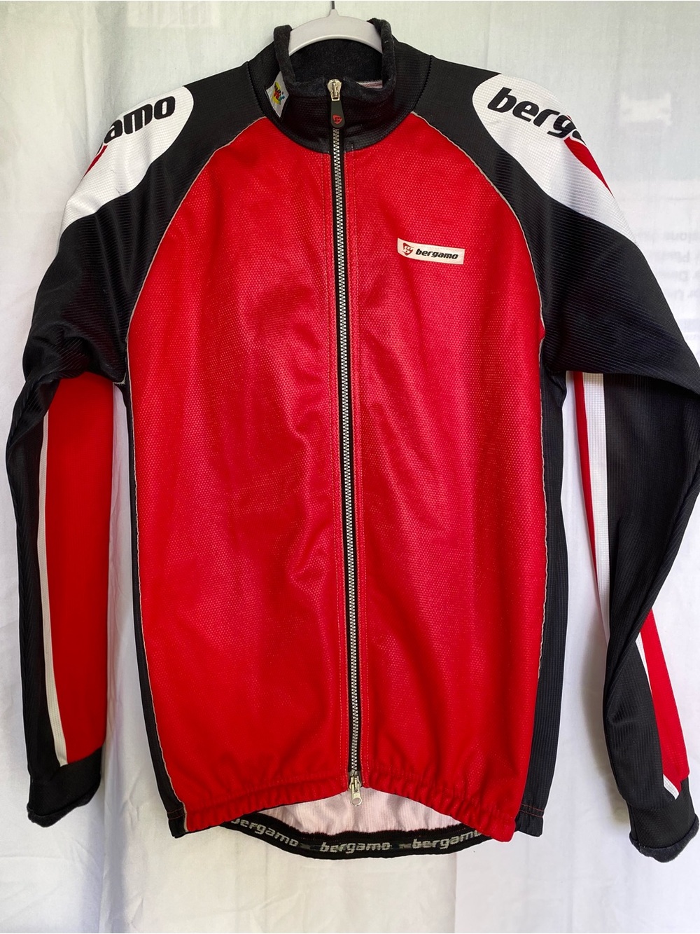 Bergamo Cycling Jacket Red Black White Colorblock Full Zip Back Pockets, Large